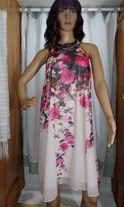 Amazon made in China chiffon overlay with lining fit-flare tunic